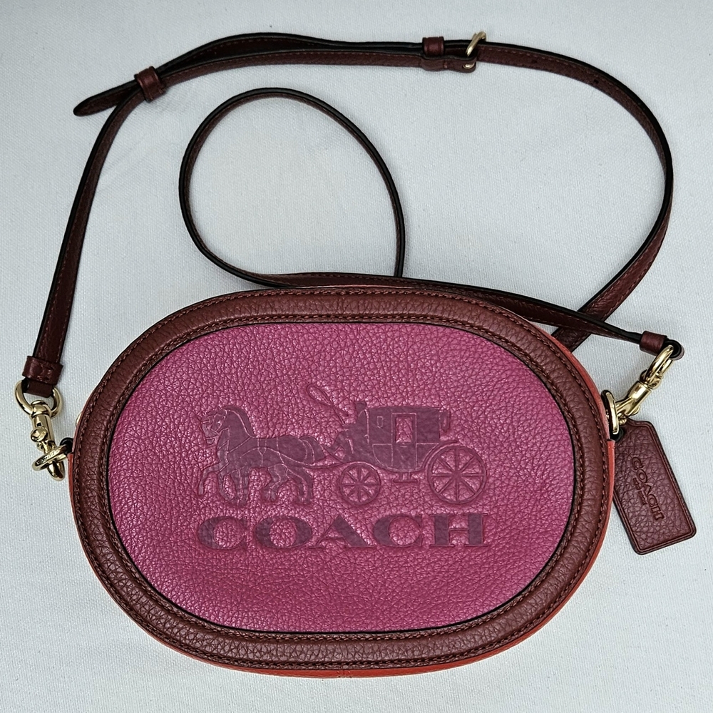 Coach Camera Color Block Horse and Carriage Crossbody Bag Red and Magenta C5777